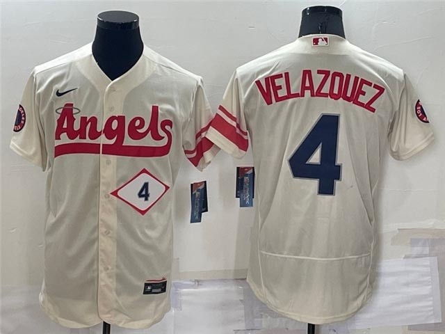 Men's Los Angeles Angels #4 Andrew Velazquez Cream 2022 City Connect Flex Base Jersey