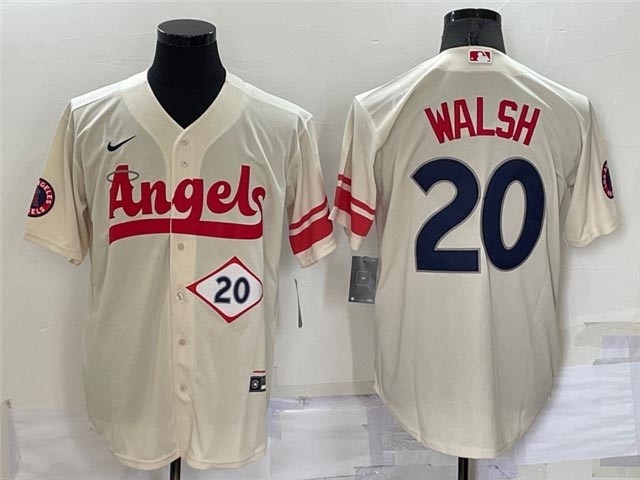 Men's Los Angeles Angels #20 Jared Walsh Cream 2022 City Connect with front Number Cool Base Jersey