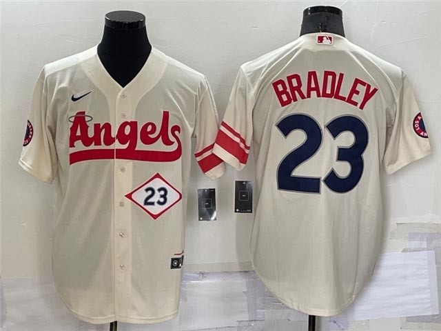 Men's Los Angeles Angels #23 Archie Bradley Cream 2022 City Connect with front Number Cool Base Jersey