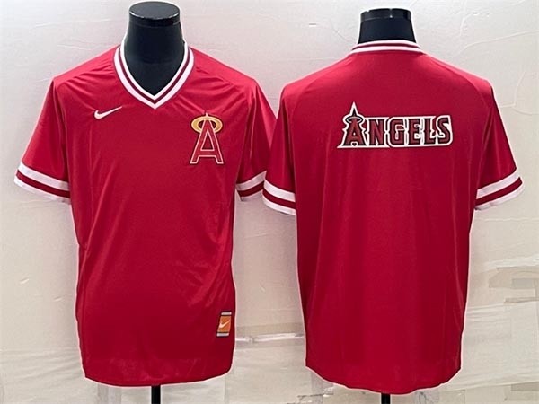 Men's Los Angeles Angels Red Team Big Logo Cool Base Stitched pullover Jersey