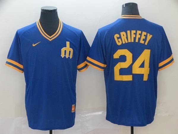 MLB Seattle Mariners #24 Ken Griffey Jr. Blue Nike Throwback Jersey