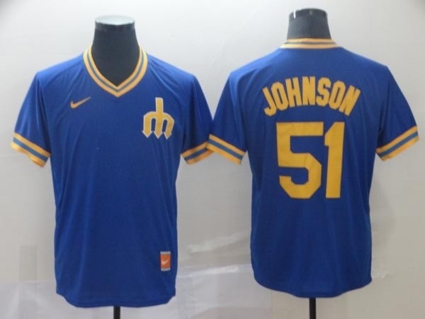 MLB Seattle Mariners #51 Randy Johnson Blue Nike Throwback Jersey