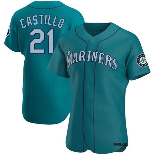 Men's Seattle Mariners #21 Luis Castillo Authentic Aqua Alternate Jerseys