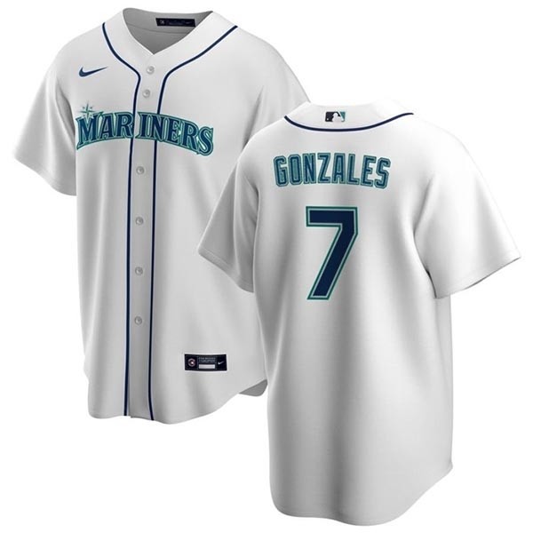 Men's Seattle Mariners #7 Marco Gonzales White Cool Base Stitched Jersey