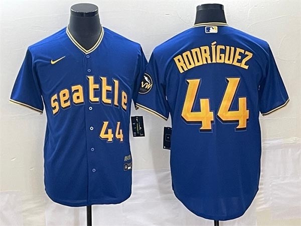 Men's Seattle Mariners #44 Julio Rodriguez Royal 2023 City Connect Cool Base With Front Number Stitched Baseball Jersey