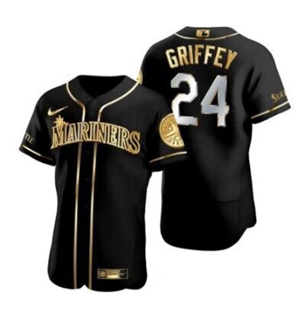 Men's Seattle Mariners #24 Ken Griffey Jr. Black Golden Flex Base Stitched Baseball Jersey