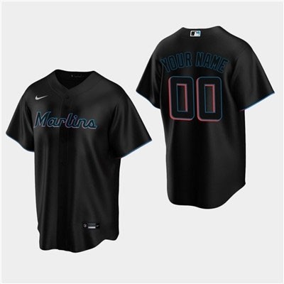 Men's Miami Marlins Custom Black Alternate Cool Base Jersey(Name and number remark in comment column)