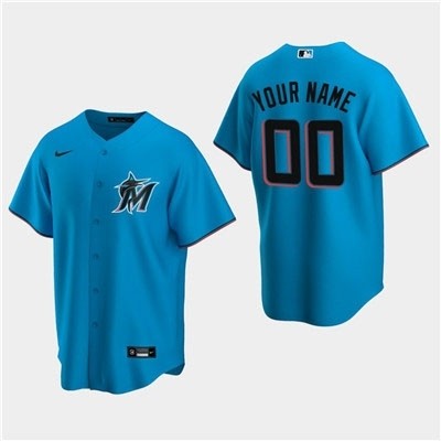 Men's Miami Marlins Custom Blue Alternate Cool Base Jersey(Name and number remark in comment column)