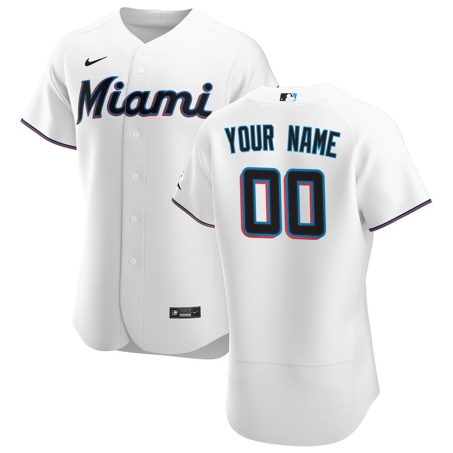 Men's Miami Marlins Custom Nike White Home 2020 Authentic Flexbase MLB Jersey(Name and number remark in comment column)