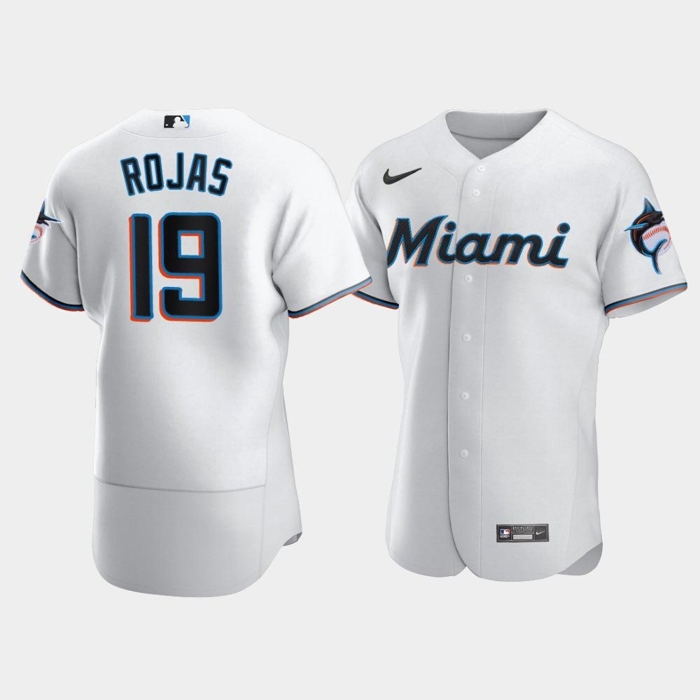 Men's Miami Marlins #19 Miguel Rojas Nike White Home 2020 Authentic Player MLB Jersey