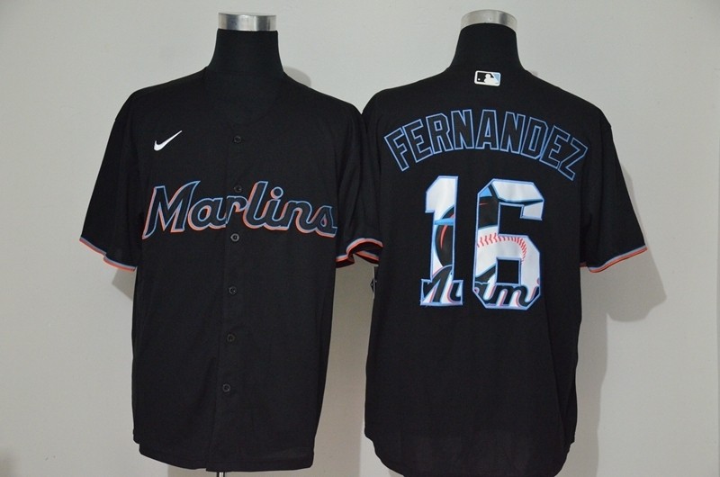 Nike Men's Miami Marlins #16 Jose Fernandez Black 2020 Nike Cool Base Fashion Jersey