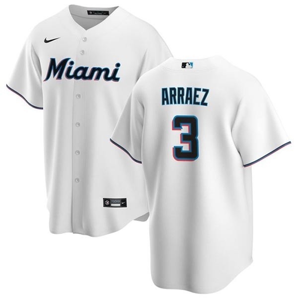 Men's Miami Marlins #3 Luis Arraez White Cool Base Stitched Baseball Jersey