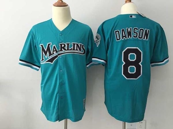 Men's Throwback Miami Marlins #8 Andre Dawson Green Cooperstown Collection MLB Jersey