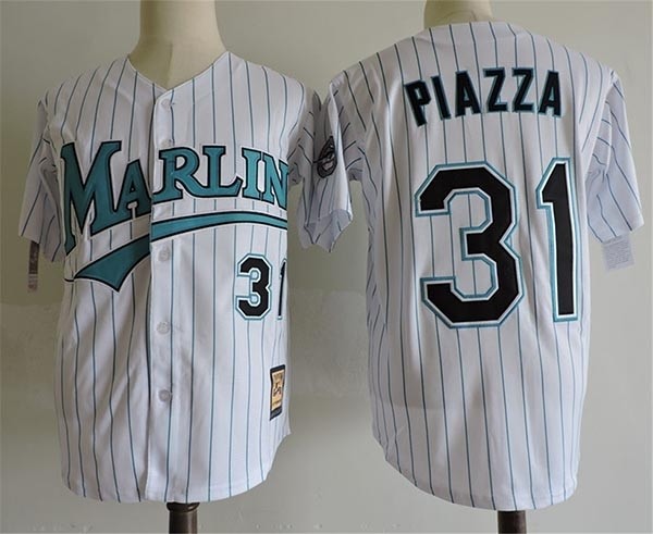 Men's Throwback Miami Marlins #31 Mike Piazza White Cooperstown Collection MLB Jersey