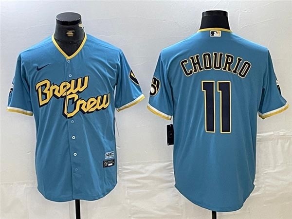 Men's Milwaukee Brewers #11 Jackson Chourio Powder Blue 2022 City Connect Jersey