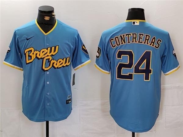 Men's Milwaukee Brewers #24 William Contreras Powder Blue 2022 City Connect Jersey