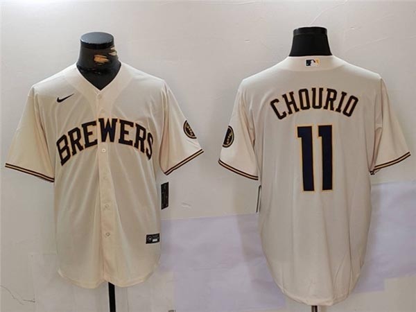 Men's Milwaukee Brewers #11 Jackson Chourio Cream Limited Jersey