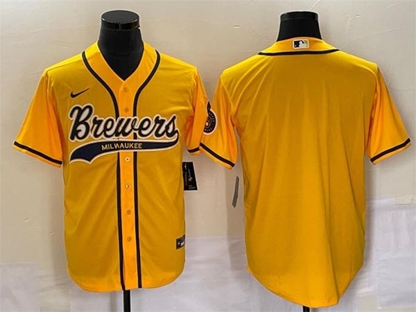 Men's Milwaukee Brewers Blank Yellow Cool Base Stitched Jersey