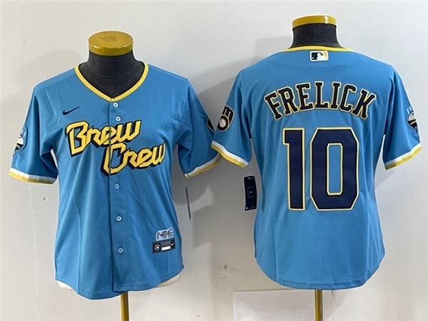 Women's Milwaukee Brewers #10 Sal Frelick Powder Blue 2022 City Connect Jersey