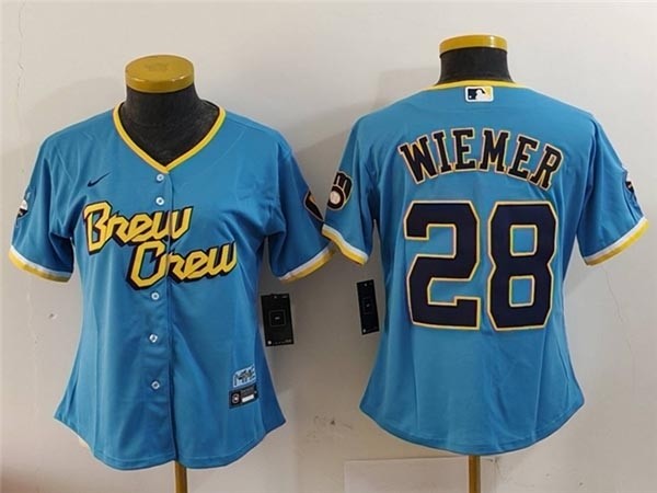 Women's Milwaukee Brewers #28 Joey Wiemer Powder Blue 2022 City Connect Jersey