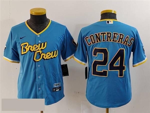 Youth Milwaukee Brewers #24 William Contreras Powder Blue 2022 City Connect Jersey