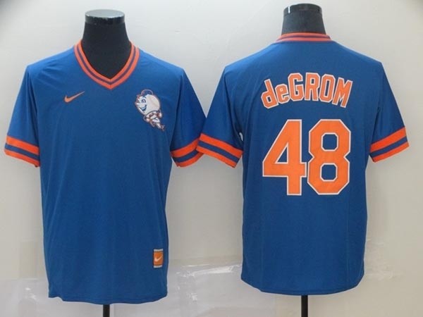 MLB New York Mets #48 Jacob DeGrom Blue Nike Throwback Jersey