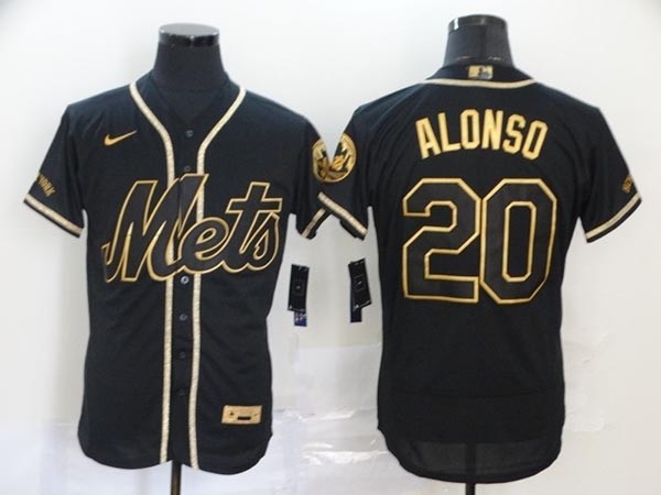 MLB New York Mets #20 Pete Alonso Black Gold 2020 Nike Flexbase Jersey