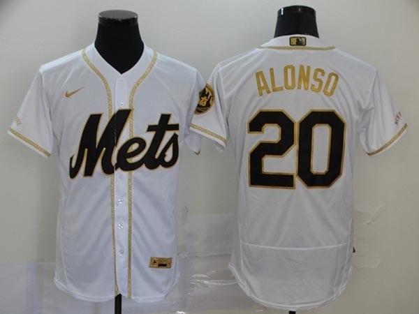 MLB New York Mets #20 Pete Alonso White Gold 2020 Nike Flexbase Jersey