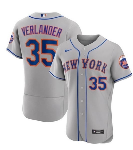 Men's New York Mets #35 Justin Verlander Grey Cool Base Stitched Baseball Jersey