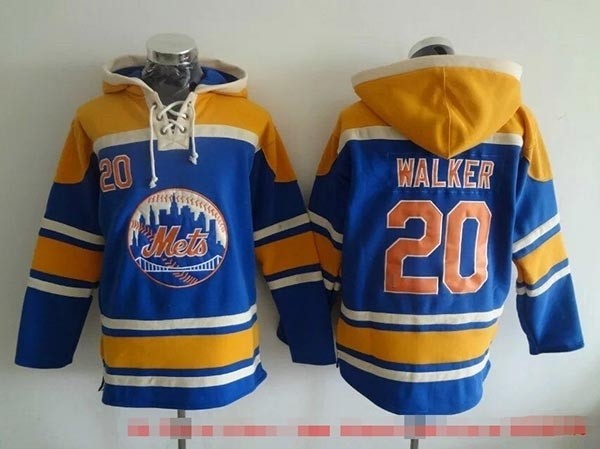 MLB New York Mets #20 Neil Walker Blue All Stitched Hooded Sweatshirt