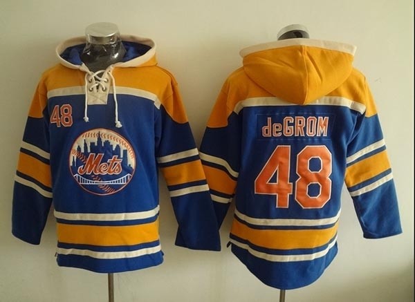 MLB New York Mets #48 Jacob DeGrom Blue All Stitched Hooded Sweatshirt