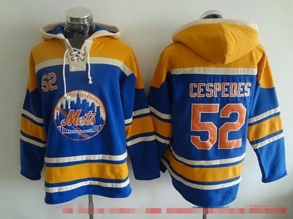 MLB New York Mets #52 Yoenis Cespedes Blue All Stitched Hooded Sweatshirt