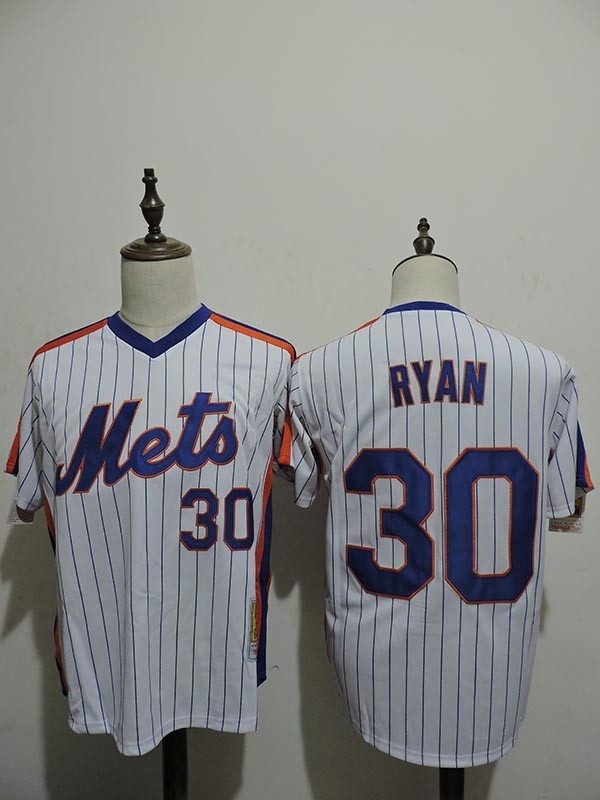 Men's Throwback New York Mets #30 Nolan Ryan White Pinstripe Cooperstown Collection MLB Jersey