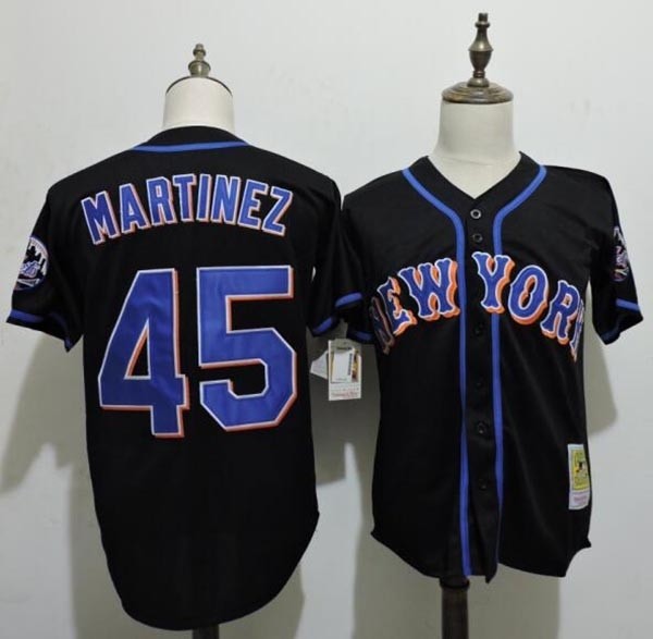 Men's Throwback New York Mets #45 Pedro Martinez Black Cooperstown Collection MLB Jersey