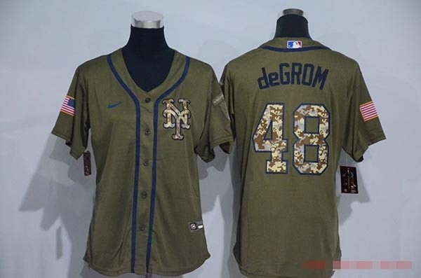 Women New York Mets #48 Jacob DeGrom Olive 2020 Nike Cool Base Jersey