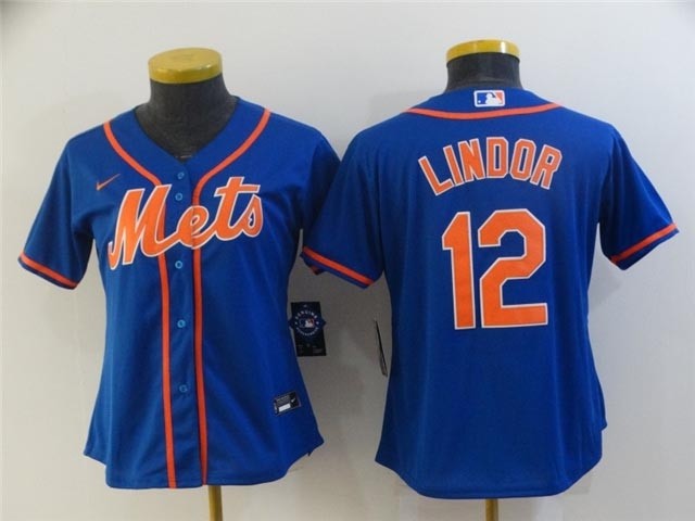 Women's New York Mets #12 Francisco Lindor Royal Orange Cool Base Jersey