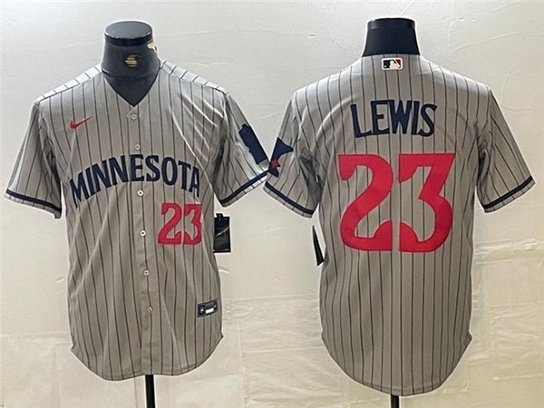 Men's Minnesota Twins #23 Royce Lewis Gray Pinstripe with front Number Limited Jersey