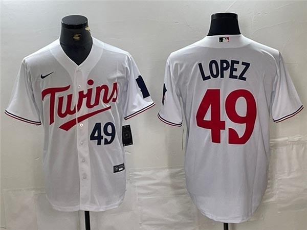 Men's Minnesota Twins #49 Pablo Lopez White with front Number Limited Jersey