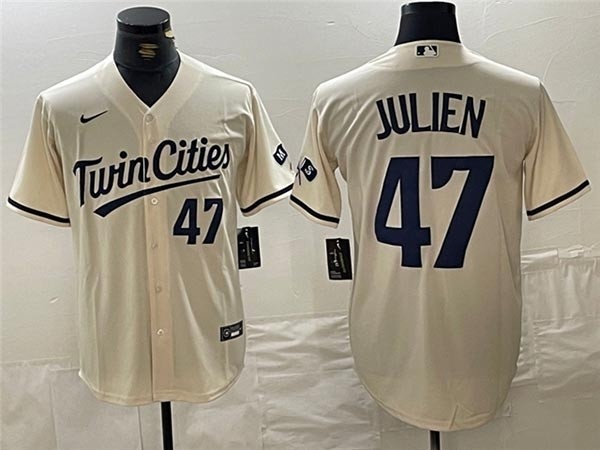 Men's Minnesota Twins #47 Edouard Julien Alternate Cream with front Number Limited Jersey