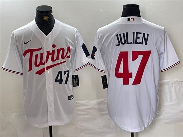 Men's Minnesota Twins #47 Edouard Julien White with front Number Limited Jersey