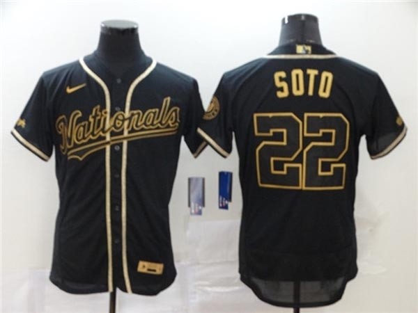 MLB Washington Nationals #22 Juan Soto Black Gold 2020 Nike Flexbase Jersey