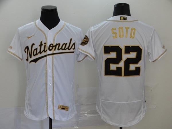 MLB Washington Nationals #22 Juan Soto White Gold 2020 Nike Flexbase Jersey