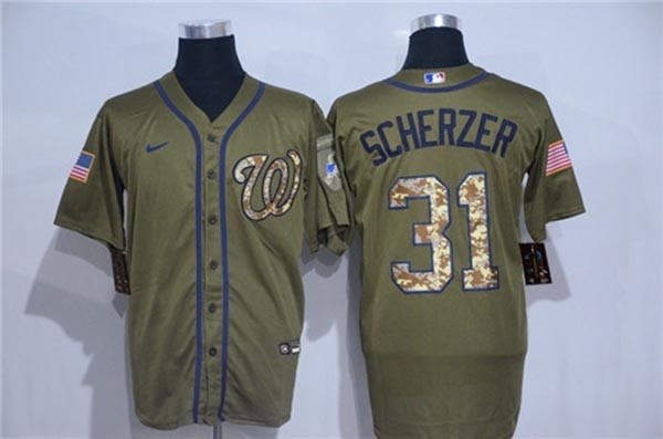 MLB Washington Nationals #31 Max Scherzer Olive 2020 Nike Cool Base Jersey