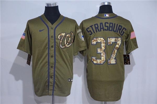 MLB Washington Nationals #37 Stephen Strasburg Olive 2020 Nike Cool Base Jersey