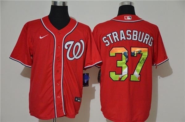 MLB Washington Nationals #37 Stephen Strasburg Red Nike Cool Base Player Jerse