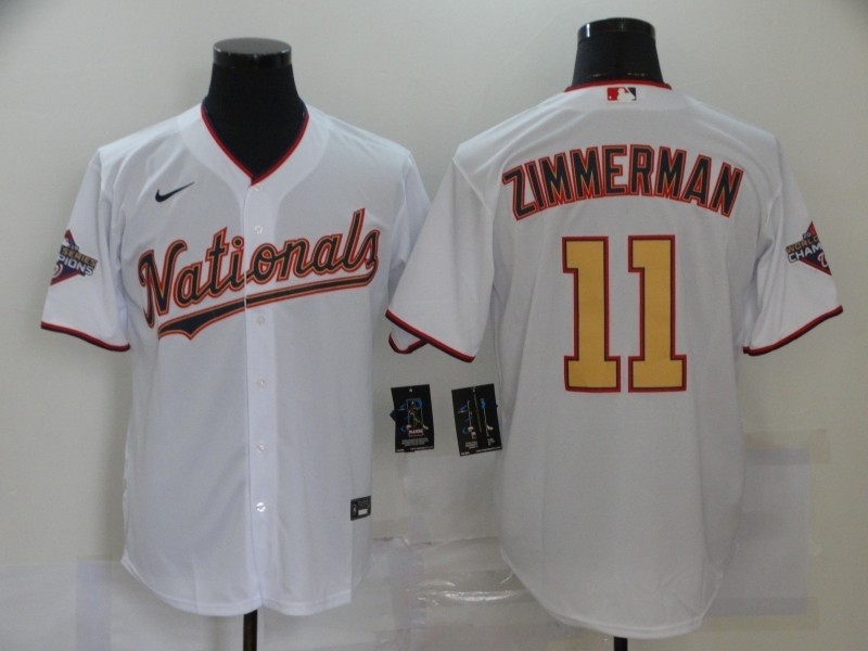 MLB Washington Nationals #11 Ryan Zimmerman White Gold 2020 Nike Cool Base Jersey