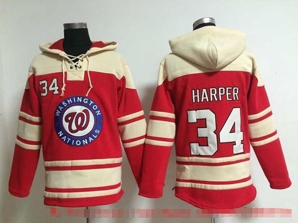 MLB Washington Nationals #34 Bryce Harper Red All Stitched Hooded Sweatshirt