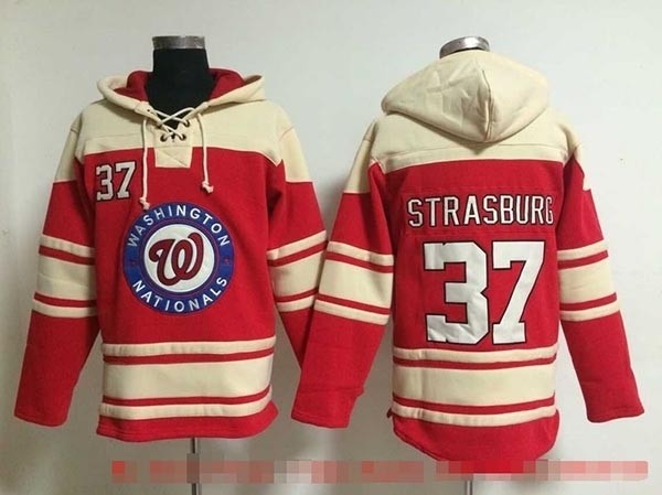 MLB Washington Nationals #37 Stephen Strasburg Red All Stitched Hooded Sweatshirt