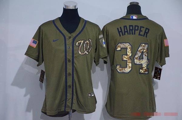 Women Washington Nationals #34 Bryce Harper Olive 2020 Nike Cool Base Jersey