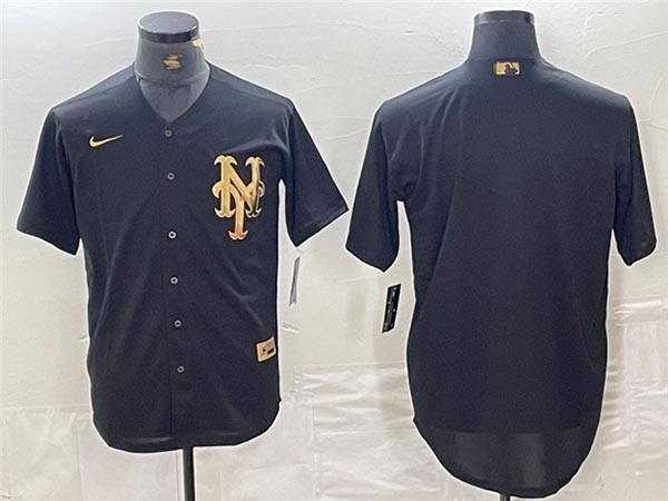 Men's New York Mets Blank Black Gold Team Jersey